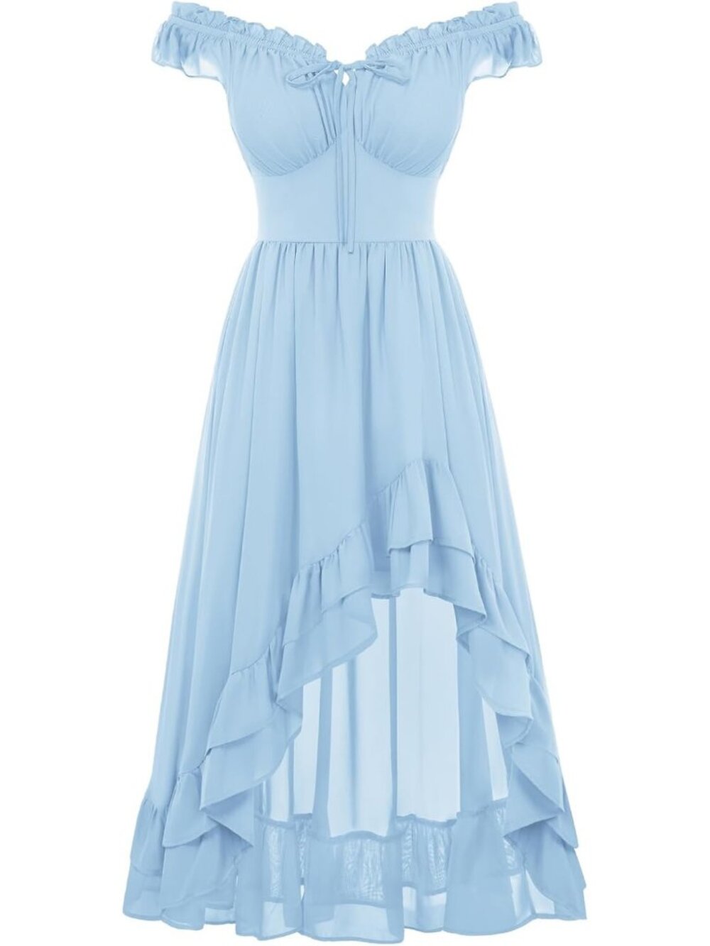 Women's Renaissance Corset Dress Off Shoulder High-Low Chiffon Midi Dress-L Blue